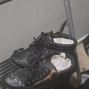 Black Glitter High-Top Women's Sneakers